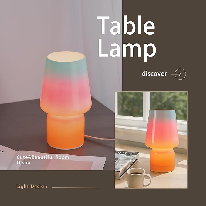 Mushroom Lamp,Mother's Day Gifts,Small Table Lamp,Cute Nightstand Kitchen Mini Lamp,Glass Table Lamp,Suitable for Bedrooms, Kitchens, Living Rooms, Bedside, Girl Gifts（Blue Gradient）