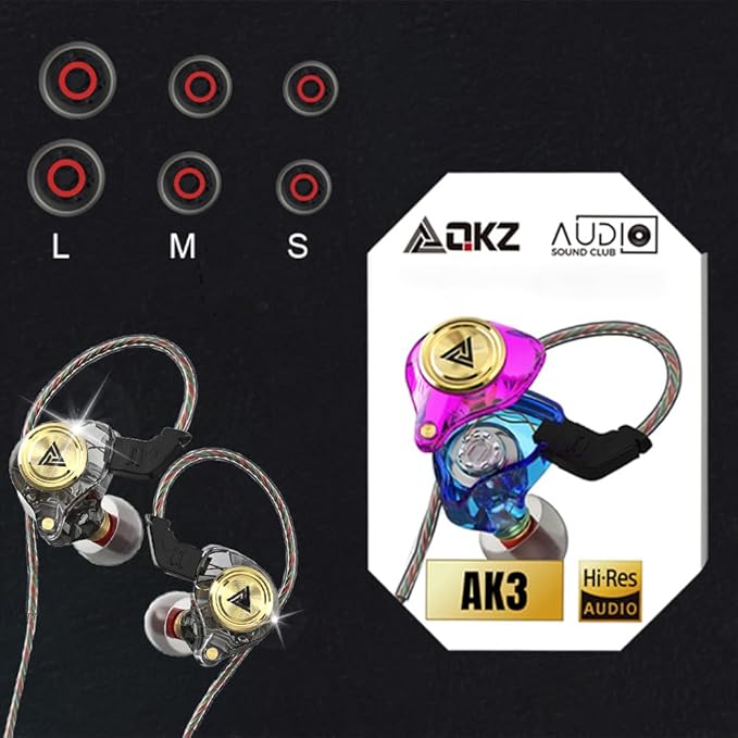 Wired Gaming Earbuds 2 Pack, Ak3file in Ear Monitors, Deep Bass Sound Wired Earbuds, HiFi in Ear Headphones with 1DD 10mm Dynamic Driver, IEM for Music Gaming Video Calling (Black+Black)