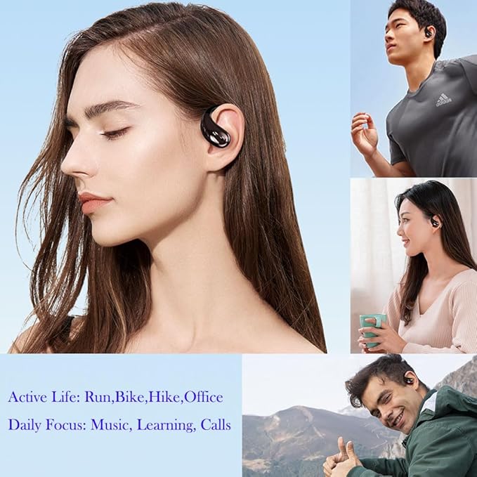Bluetooth Headphones Wireless Earbuds in Opean/Non-Open Ear Use Earphone with Earhooks for Sport, HiFi Stereo, ENC Mic, About 40Hrs Playback for During Running/Workout, Office Black (Skin)