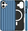 Magnetic for iPhone 17 Case Cute Stripes Phone Case, Shockproof Slim TPU and Hard PC Protective Phone Cover Compatible with MagSafe Designed for Women Girls, Lake Blue