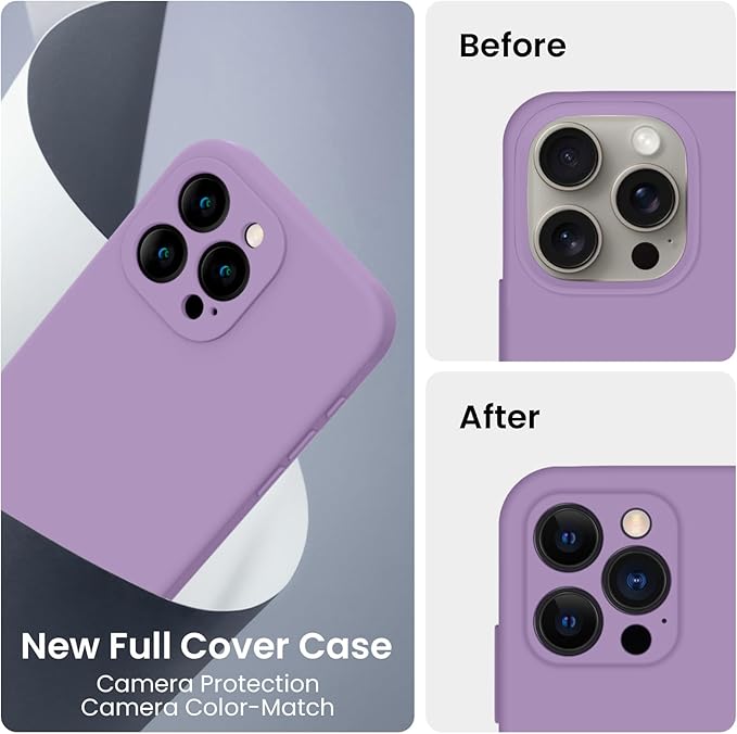 FireNova Designed for iPhone 15 Pro Case, Silicone Upgraded [Camera Protection] Phone Case, Soft Anti-Scratch Microfiber Lining Inside, 6.1 inch, Light Purple