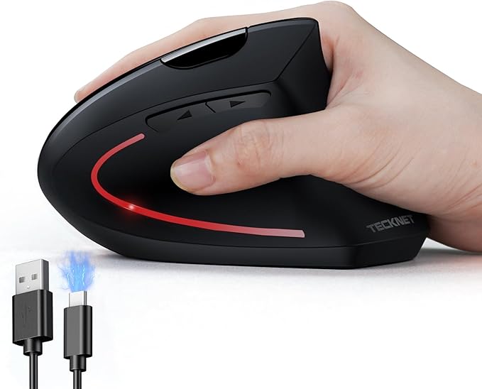 TECKNET Ergonomic Mouse, Rechargeable Vertical Ergo Mouse Wireless 800-4800 Levels 5 Adjustable DPI, Silent 2.4GHz Optical Carpal Tunnel Mouse for Right Hand, USB Wireless Mice for Laptop, PC