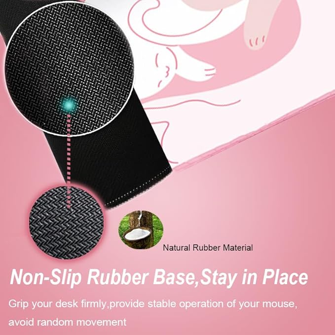 Gaming Mouse Pad XXL Extended Anime Mouse Pad 31.5x15.7 inch, Large Cute Kawaii Big Computer Mouse Mat Desk Pad with Non-Slip Rubber Base and Stitched Edge for Home Office-Pink Cat