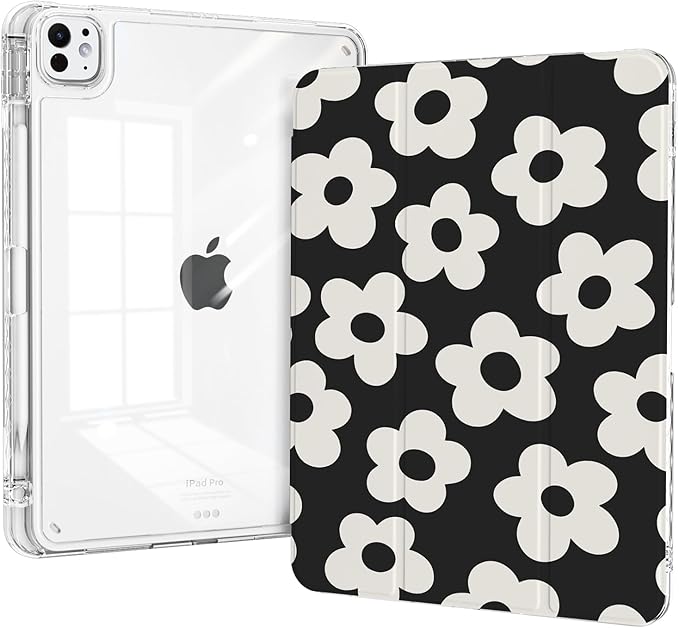 for iPad Air 13 Inch Case M4 (2026)/ M3 (2025)/ M2 (2024), Slim iPad Pro 12.9" 6th/5th/4th/3rd Generation Case, Trifold Stable Stand Protective Clear Back Cover with Pencil Holder, Daisy
