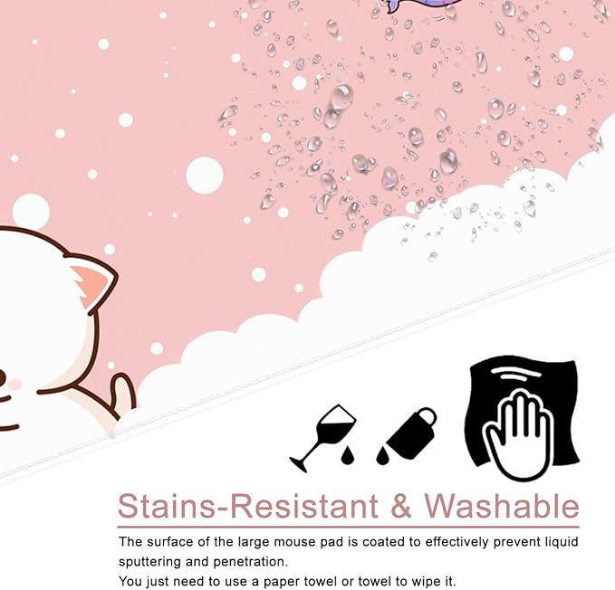 Pink Large Gaming Mouse Pad Cat Desk Pad XXL Cute Mouse Mat 35x15.7x0.12 inch Desk Accessories Kawaii Keyboard Pad (Pink -5)