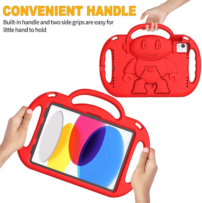 Kids Case for iPad 11th Generation (A16) 11" 2025 & 10th Gen 10.9" 2022 & iPad Air 11" 2025/2024 & Air 5th/4th Gen & Pro 11, Durable Protective Cover with Shoulder Strap Handle Stand, Red