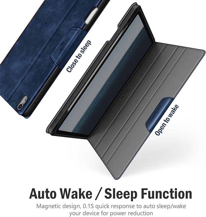 Antbox for iPad Air 13 Inch Case 2026 M4 /2025 M3 /2024 M2, Built-in Pencil Holder, Fully Supports Pencil Pro and Pencil (USB-C), Auto Sleep/Wake Function PU Leather iPad Air 13'' Cover (Blue)