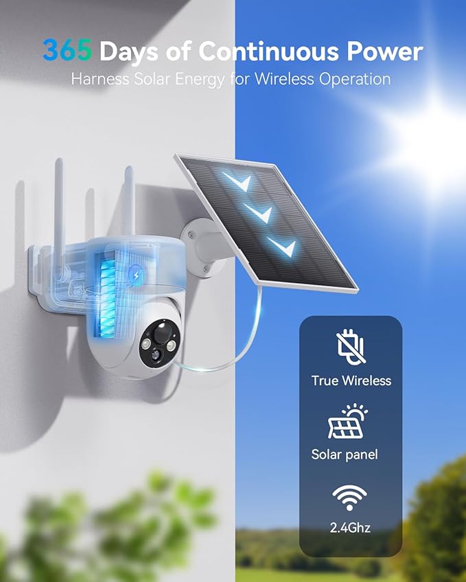 LIWAN Security Camera Wireless Outdoor, 2.4G WiFi Solar Security Cameras for Home Security, Surveillance Camera Outside, Solar Powered, 2K Color Night Vision, PIR Detection, 2-Way Talk