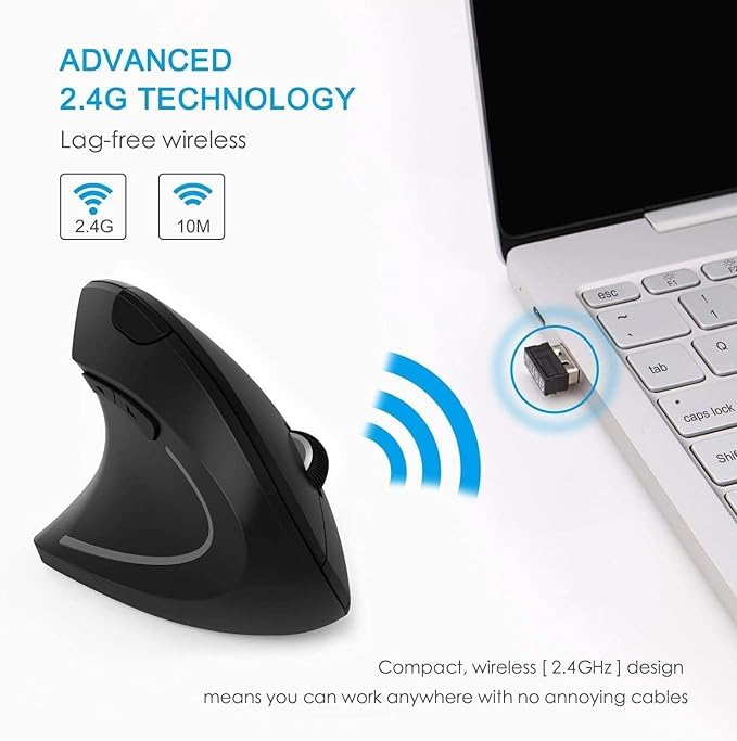 Ergonomic Left-Handed Wireless Vertical Mouse, 2.4G, 3 Adjustable DPI (800/1200/1600), Specially for Left Handers