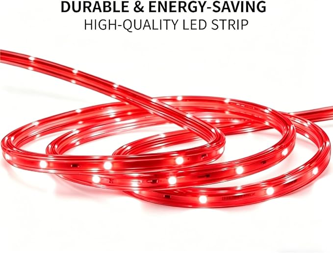 LED Rope Lights, 16.4 Feet Red Flat Flexible Strip Light, Plug in Novelty Lighting, Connectable and Waterproof for Home Christmas Holiday Garden Patio Party Decoration