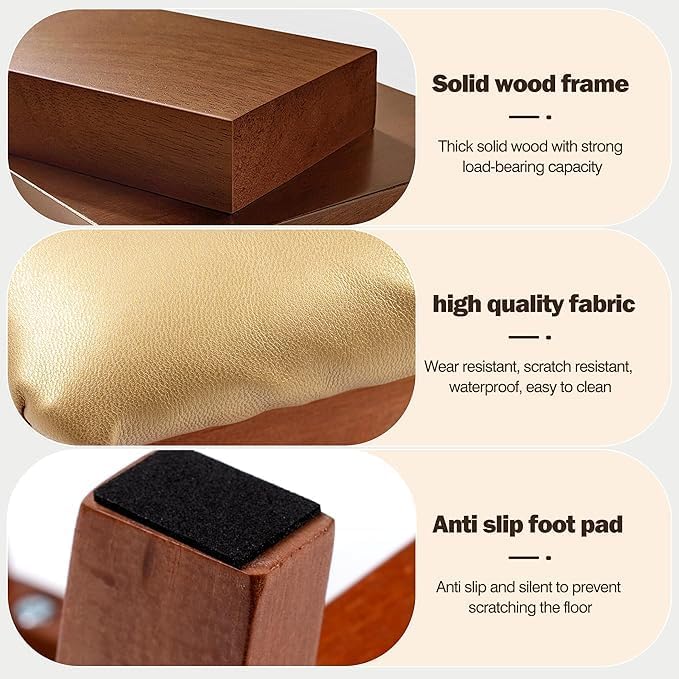 Sosola Foot Stool with Leather Cover,Foot Rest Made of Wooden for Couch,Bench,Sofa,Under Office Desk (Golden)