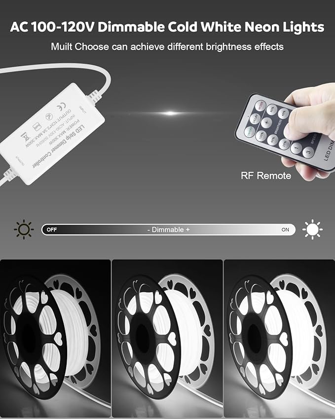 Aclorol 110V COB LED Strip Lights Outdoor Waterproof 100FT AC 120V LED Rope Light Dimmable COB Flexible Light High Density Uniform Light LED Strip Super White 6000K for Commercial Grade Building