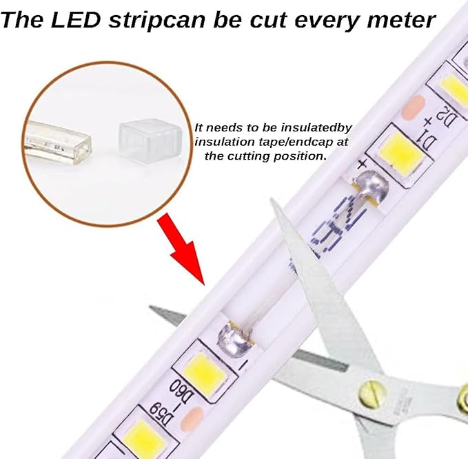 3.28ft LED Strip Lights Outdoor Waterproof AC 110V White LED Strip 120LEDs/m 4000K SMD 5730 LED Rope Lights for Bedroom Cabinets Kitchen Outdoor Indoor Decor Lighting