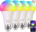 FRIDEKO HOME LED Smart Light Bulbs - Wi-Fi & Bluetooth Light Bulbs, Color Changing Light Bulb Compatible with Alexa and Google Assistant, A19 E26 RGBTW Light Bulb, 800LM (Bluetooth-4Pac)