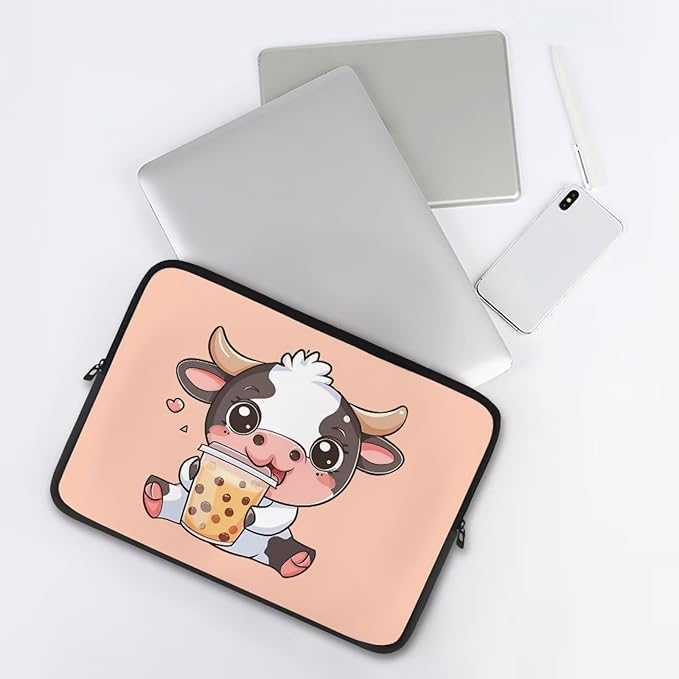 Cute Cow Laptop Protective Sleeve for Women 15 Inch Computer Sleeve Bag Zippered Pouches with Humanize Design Lap Top Case Suitable for Travel School Office Neatly Organizers