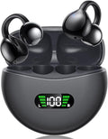Wireless Earbuds Open Ear Clip On Headphones with LED Digital Display Charging Case Touch Control Bluetooth 5.4 Air Conduction Sport Earphones for Running Fitness, Dark Grey