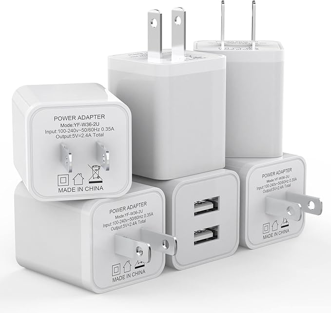 6Pack USB Wall Charger, iGENJUN 2.4A Phone Charger Dual USB Port Cube Power Plug Adapter Fast Wall Charger Block Compatible with iPhone 17/17 Pro/16/16 Pro, Samsung Galaxy, Pixel, LG, Android-White