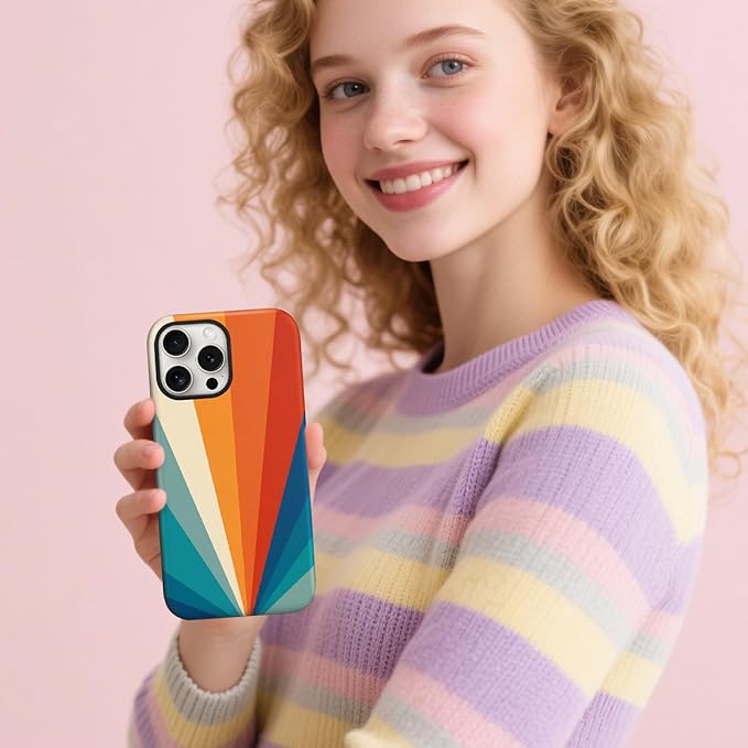 Magnetic for iPhone 15 Pro Case Cute Stripes Phone Case, Shockproof Slim TPU and Hard PC Protective Phone Cover Compatible with MagSafe Designed for Women Girls,Retro Diffuse