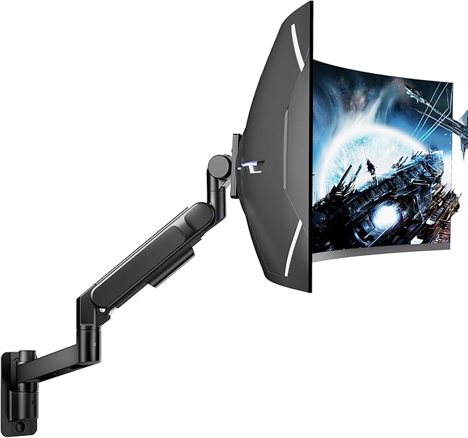 ARES WING Monitor Wall Mount for 24-57 Inch Ultrawide Gaming Screens, Premium Heavy Duty Monitor Arm Holds 60 lbs, Full Motion Gas Spring, Bearing Head for Easy Adjustment, 75/100 VESA Mount, Black