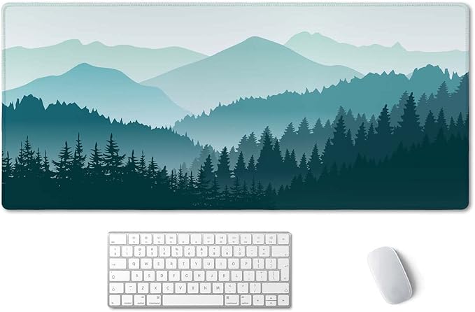 Large Mouse Pad, Full Desk XXL Extended Gaming Mouse Pad 35.5" X 15.7", Waterproof Desk Mat with Stitched Edge, Non-Slip Laptop Computer Keyboard Mousepad for Office & Home, Green Mountain Landscape