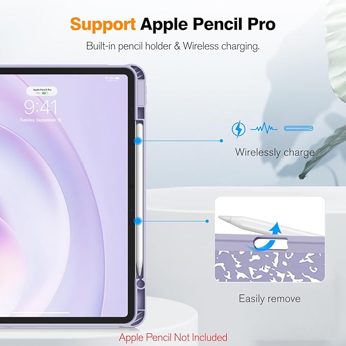 Fintie SlimShell Case for iPad Pro 13-inch (M5) 2025 / (M4) 2024 - [Built-in Pencil Holder] Soft TPU Protective Stand Back Cover with Auto Wake/Sleep, Composition Book Lilac