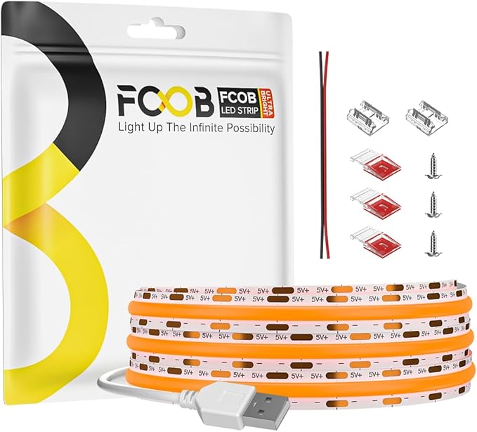 6.56FT/2M 5V USB LED Light Strip Orange Flexible High Density COB Strips 640LEDs, 8mm LED Tape for Under Cabinet Bedroom No Controller and Power