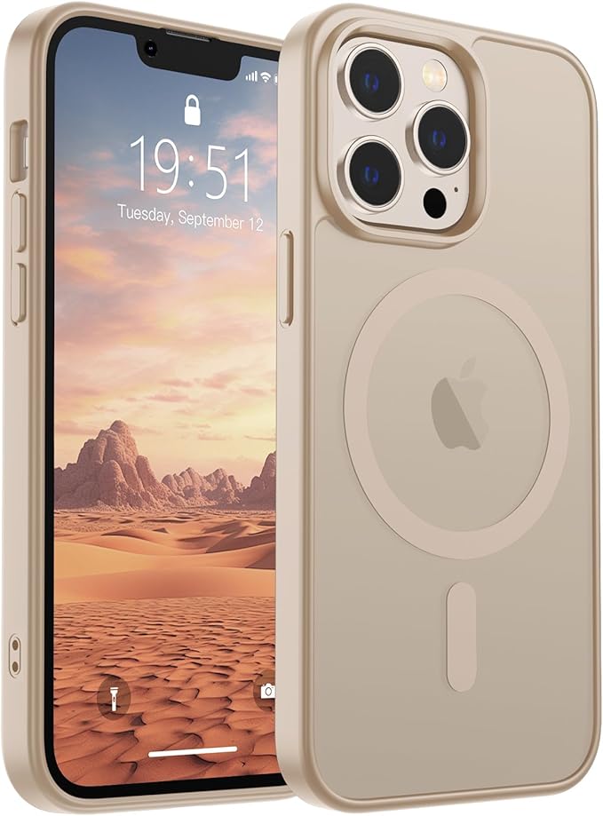 SUPFINE Magnetic for iPhone 13 Pro Max Case(Compatible with MagSafe)(Military Grade Drop Protection) Slim Translucent Matte Shockproof with Anti-Fingerprint Phone Case,Desert Gold
