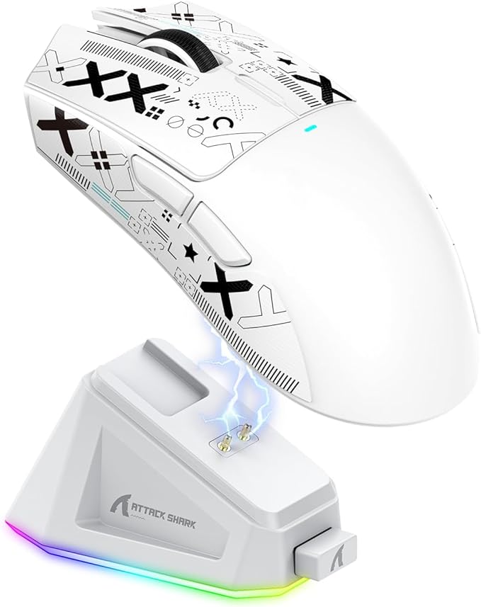 MAGIC-REFINER Attack Shark X11 59g Superlight Wireless Gaming Mouse with Grip Tape, RGB Charging Dock，BT/2.4G Wireless/Wired Pc Mouse, 22000 DPI,5 Programmable Buttons for Pc/Mac(White)