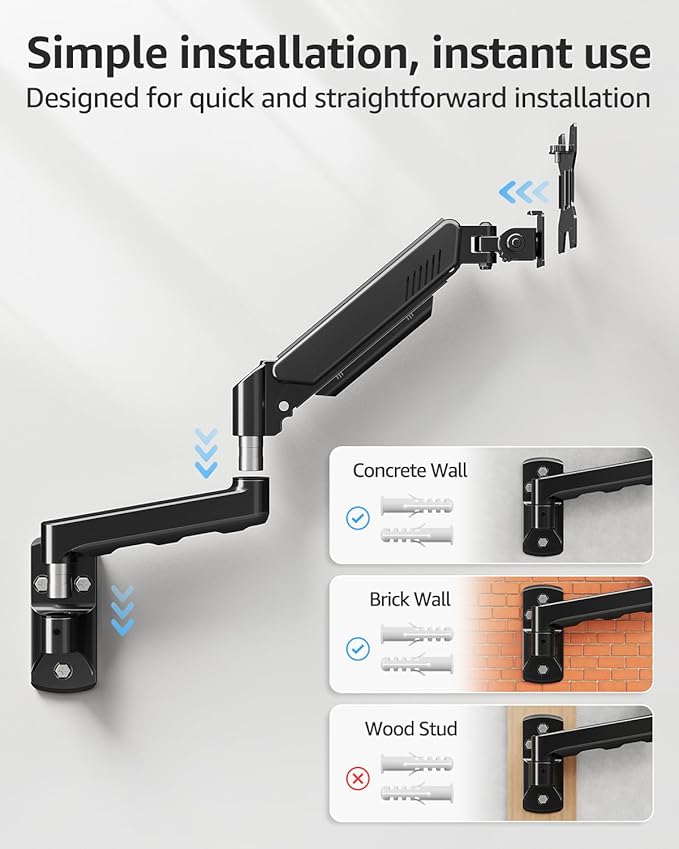 MOUNTUP Single Monitor Wall Mount for Max 32 Inch Computer Screen, Fully Adjustable Monitor Arm, Wall Mount Monitors Holder Support 4.4-19.8lbs Display, VESA Bracket Fit 75x75mm, 100x100mm