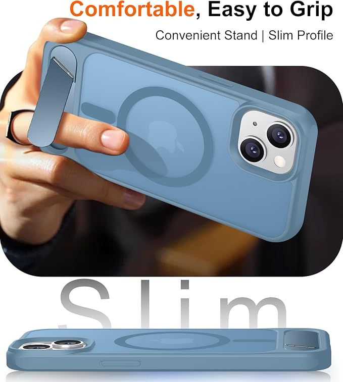 Magnetic Compatible with iPhone 14 Case/iPhone 13 Case,[Built-in Invisible Kickstand][Compatible with MagSafe][Military Grade Shockproof] Slim Translucent Matte Phone Case for iPhone 14/13 6.1"