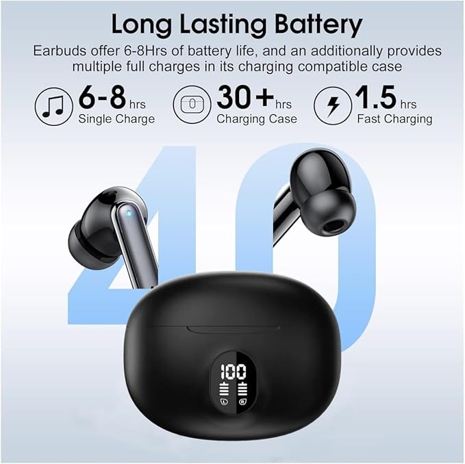Wireless Earbuds, Bluetooth 5.4 Headphones Ear Buds With Bass Stereo Sound Noise Reduction Earphones, 120H Playtime,IPX7 Waterproof USB-C , Touch Control LED Display Headset For Work Sport (Black)