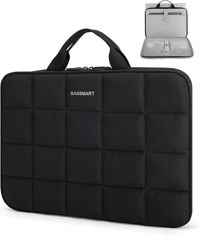 BAGSMART Laptop Case with Handle, Puffy Laptop Sleeve Bag for Women, MacBook Case for Dell, HP, Lenovo, MacBook Air/Pro, 13-14 inch, Black