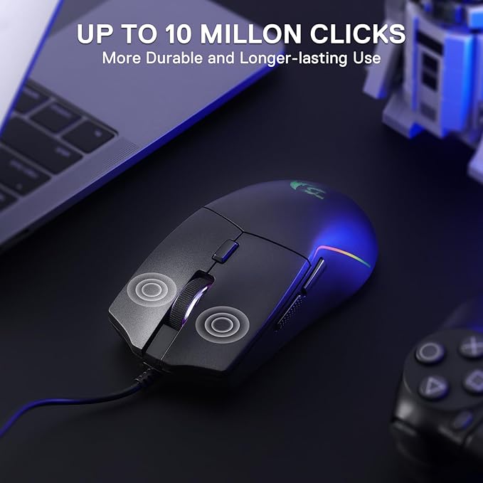 Redragon M730 Wired RGB Gaming Mouse, 10000 DPI Lightweight Optical Mouse with 6 Programmable Buttons, Software Supports DIY Keybinds for PC Computer Windows Mac Laptop, Black