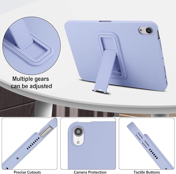 Case for iPad mini 7th & 6th Gen with Kickstand, Soft TPU + Hard PC Ultimate Delicate Touch Feeling Shockproof Protective Back Cover for iPad mini 7th 6th Women Men, Lightpurple