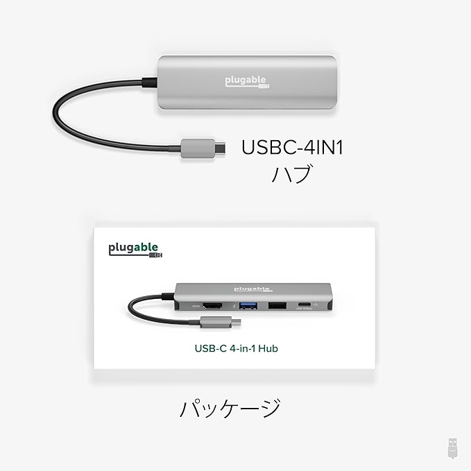 Plugable USB C Hub Multiport Adapter, 4 in 1, 100W Pass Through Charging, USB C to HDMI 4K 60Hz, Multi USB Port Hub for Windows, Mac, Ipad Pro, Chromebook, Thunderbolt (USBC-4IN1)