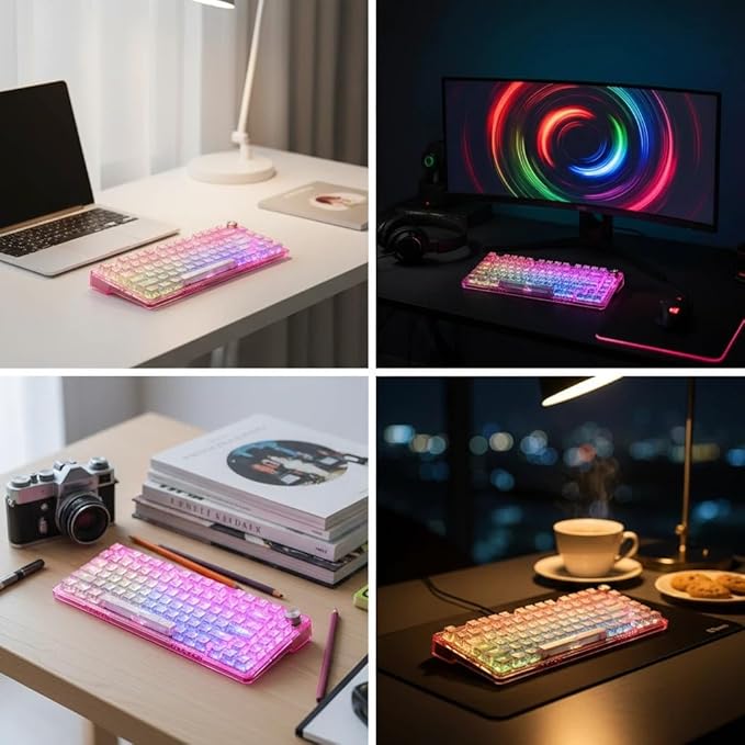 RisoPhy Mechanical Gaming Keyboard, Tri-Mode Bluetooth/Wireless/Wired, RGB Backlit Keyboards,81-Key Hot-Swappable Anti-Ghosting Compatible with Computer, PC/Mac(Pink)