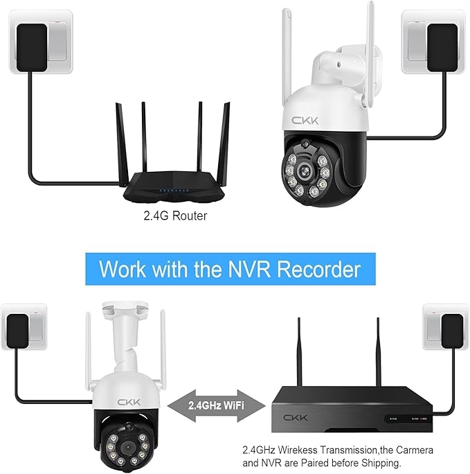 CKK 2K Security Camera Wireless Outdoor, 2.4G/5G Wireless, 360 Degree PTZ, PIR Motion Detection, Color Night Vision, 2-Way Talk, IP66 Waterproof, Audible & Floodlight Alarm for Home, Garage and Yard