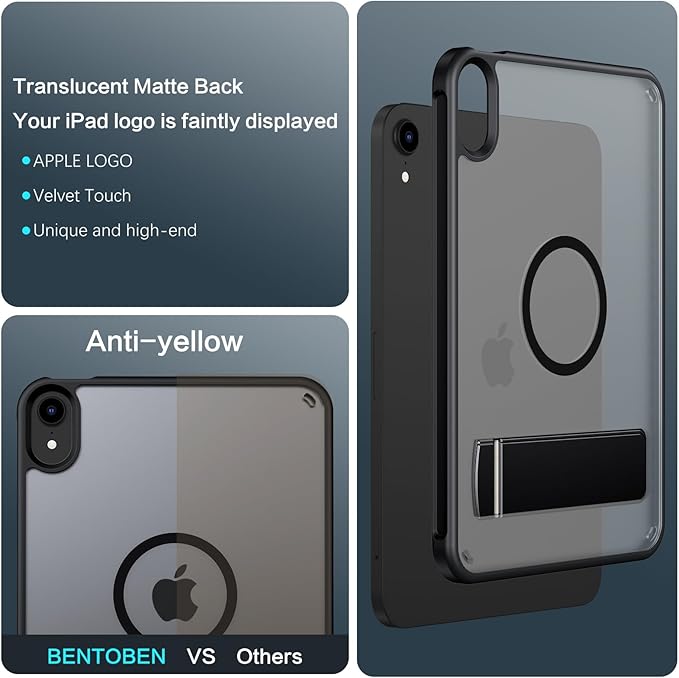 BENTOBEN Case for iPad mini 7 2024 A17 Pro/iPad mini 6 2021, Magnetic iPad mini 7th/6th Gen Case with Stand, Translucent Matte Shockproof Protective Tablet Cover for iPad mini 7/mini 6 8.3'', Black