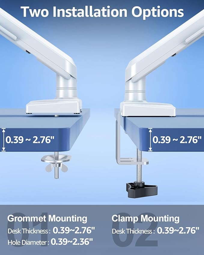 Single Monitor Mount for 32 27 24 22 inch Screen, Monitor Arm Holds 4.4-22 lbs, Monitor Desk Mount, Gaming & Home Office Use, VESA 75x75mm & 100x100mm, Freelift Pro White