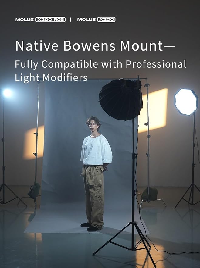 ZHIYUN MOLUS X200 Combo 200W Video Light Supports V-Mount Battery, HUB Expansion, and PD Power Photography Lighting 2700K-6500K CRI≥95 TLCI≥97 with Bowens Mount Diffuser for YouTube