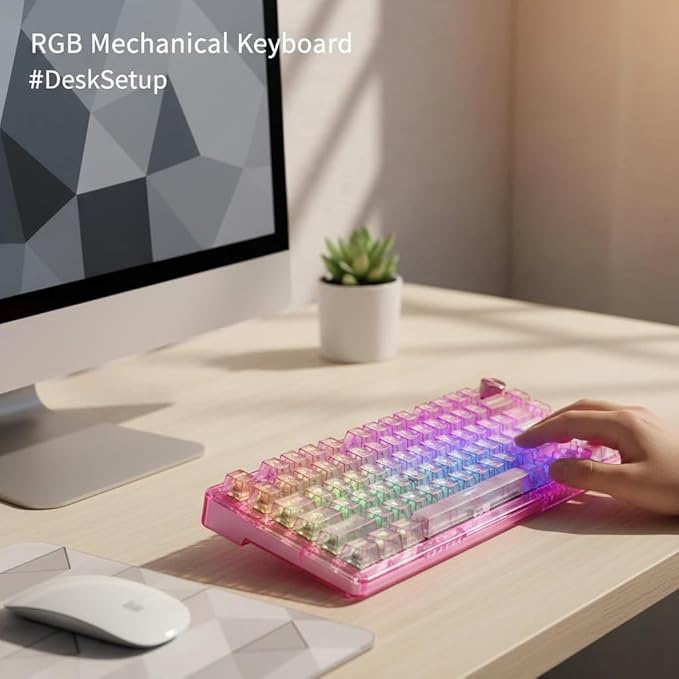 RisoPhy Mechanical Gaming Keyboard, Tri-Mode Bluetooth/Wireless/Wired, RGB Backlit Keyboards,81-Key Hot-Swappable Anti-Ghosting Compatible with Computer, PC/Mac(Pink)