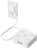 TESSAN Surge Protector Power Strip, 5 Ft Flat Plug Extension Cord with 3 USB (1 USB C) 8 Outlets, 1250W, 900J Protection, 3 Sided Outlet Extender with Power Switch for Office, Dorm Room, White