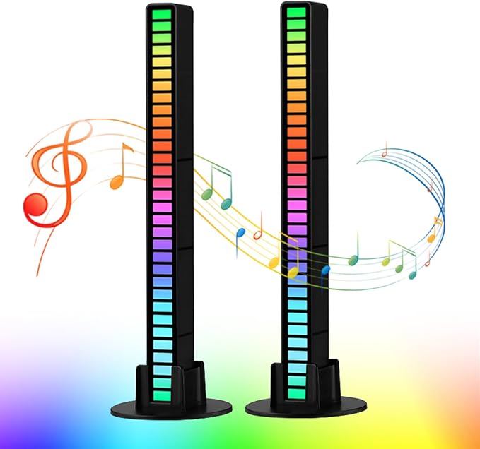Smart RGB Rhythm Light Bar with 32 LEDs, Music Atmosphere Rhythm Light with 18 Colors & 8 Dynamic Modes, USB Powered RGB Sound Control Light for Bedroom, Party, Gaming, and Car Decor