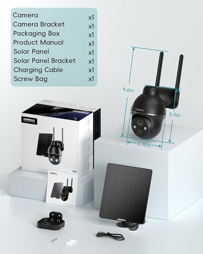 ZUMIMALL 4G LTE Cellular Security Cameras Wireless Outdoor, 2K No WiFi Cameras for Home Security with 360° View, Color Night Vision, 2-Way Talk, AI Detection, Built in SIM Card, Black