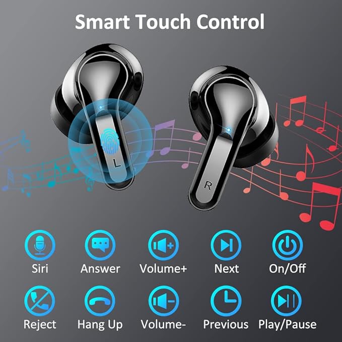 Wireless Earbuds, Bluetooth 5.3 Headphones 2025 NEW Ear Buds 40H Bass Stereo in-Ear Earphones ENC Noise Cancelling Earbuds with 4 HD Mic, USB-C LED Display IP7 Waterproof Sport Headset for Android iOS