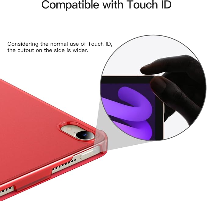 JETech Case for iPad mini (A17 Pro, 2024 Model, 7th Generation) / mini 6 (2021 Model, 6th Generation), Slim Stand Hard Back Shell Smart Cover with Auto Wake/Sleep (Red)