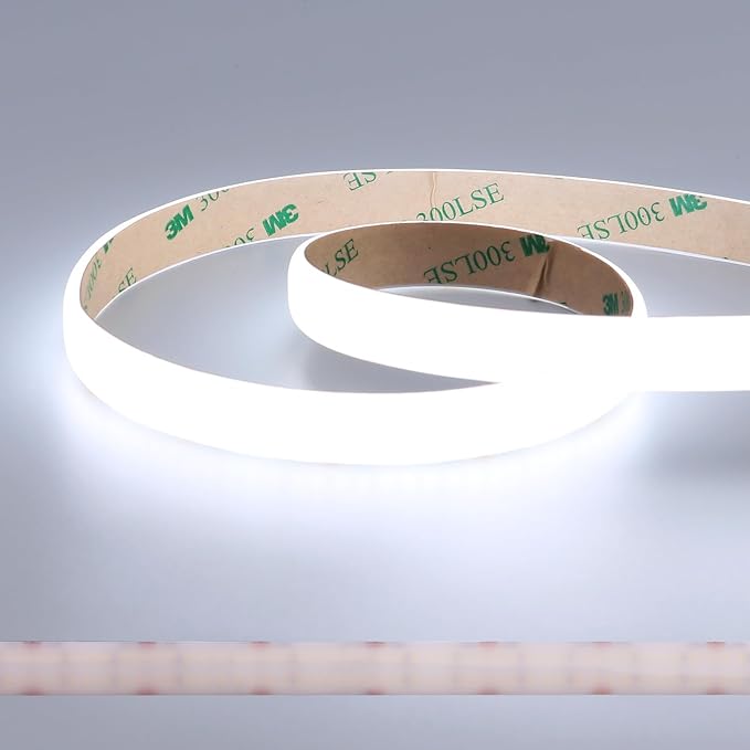 JOYLIT 24V Diffused COB LED Strip Lights Dual Row 16.4FT 560LEDs/M 6000K Cool White IP65 Waterproof, CE UL Professional 655LM/FT Super Bright Dotless Dimmable Adhesive LED Tape 12MM Wide 24W/M CRI 92