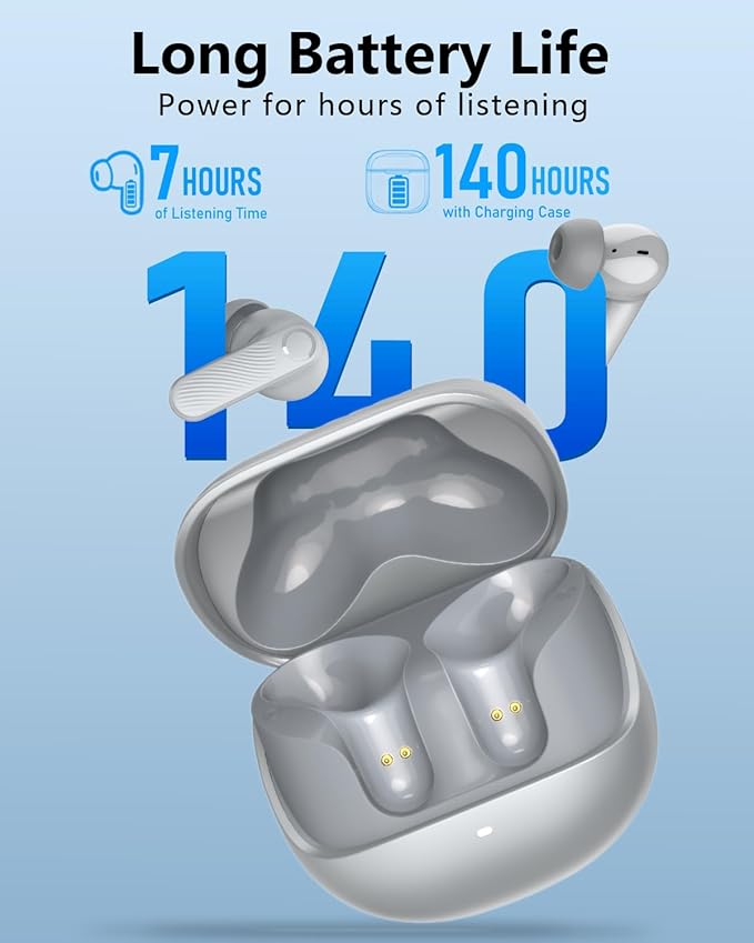 Wireless Earbuds with Active Noise Cancelling,140-Hour Long Battery Life Bluetooth 5.4 Ear Buds,Multi-Device Pairing,Enhanced Clear Call,Deep Bass Stereo Headphone,in-Ear Earphones