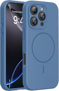 Miracase Magnetic for iPhone 16 Pro Max Case, [Soft Anti-Scratch Microfiber Lining], Compatible with MagSafe, Liquid Silicone Case Shockproof Drop Protection Phone Case for 16 ProMax,Glass Blue