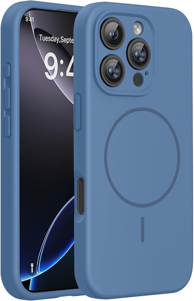 Miracase Magnetic for iPhone 16 Pro Max Case, [Soft Anti-Scratch Microfiber Lining], Compatible with MagSafe, Liquid Silicone Case Shockproof Drop Protection Phone Case for 16 ProMax,Glass Blue